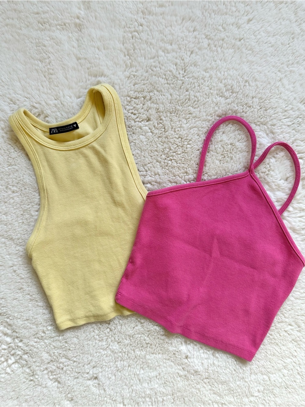 Zara Women’s 2PACK Ribbed Crop Tank Top Pink & Pastel Yellow - Small